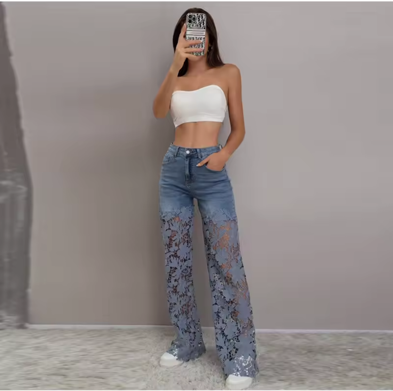 Ladies High Waist Lace Hollow Out
Jeans