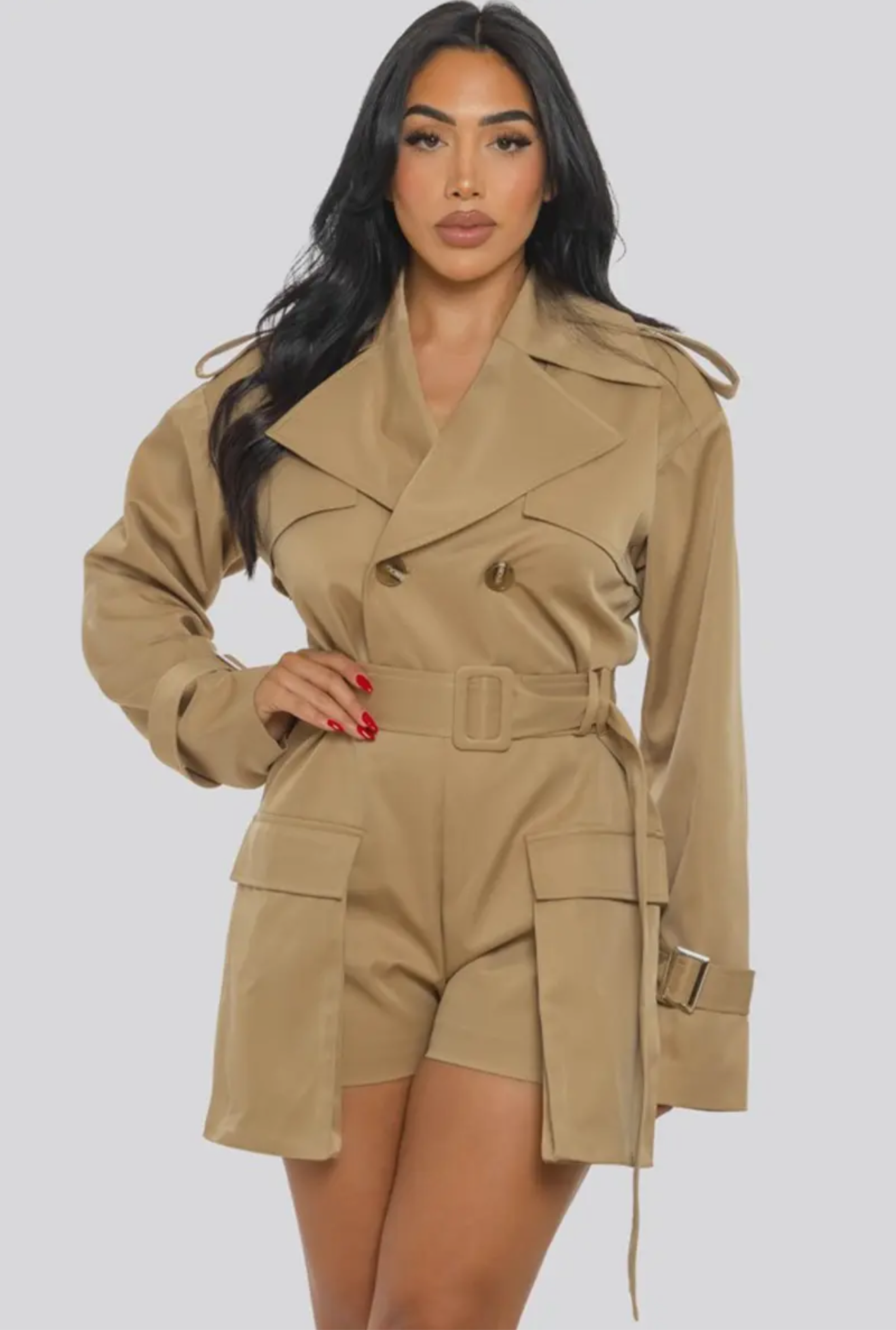 Utility Chic Belted Trench Romper – Khaki
