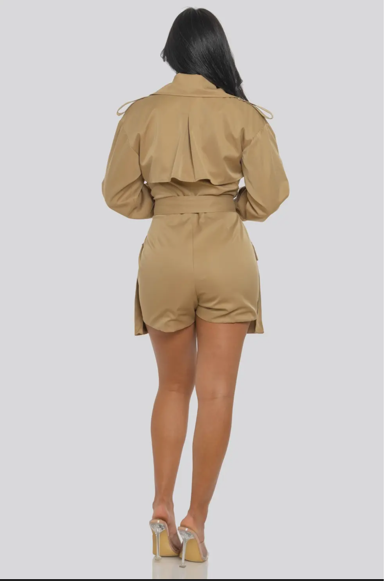 Utility Chic Belted Trench Romper – Khaki