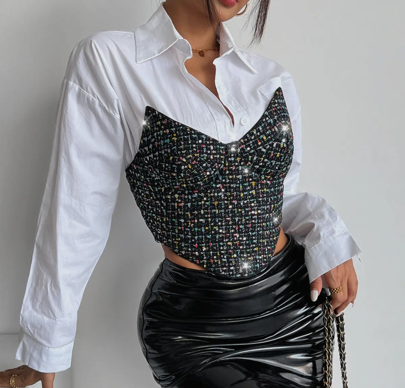 Inner Steel Ring Boning Corset Bra Back Lace Up Tube Top Classic
Sequined Vest