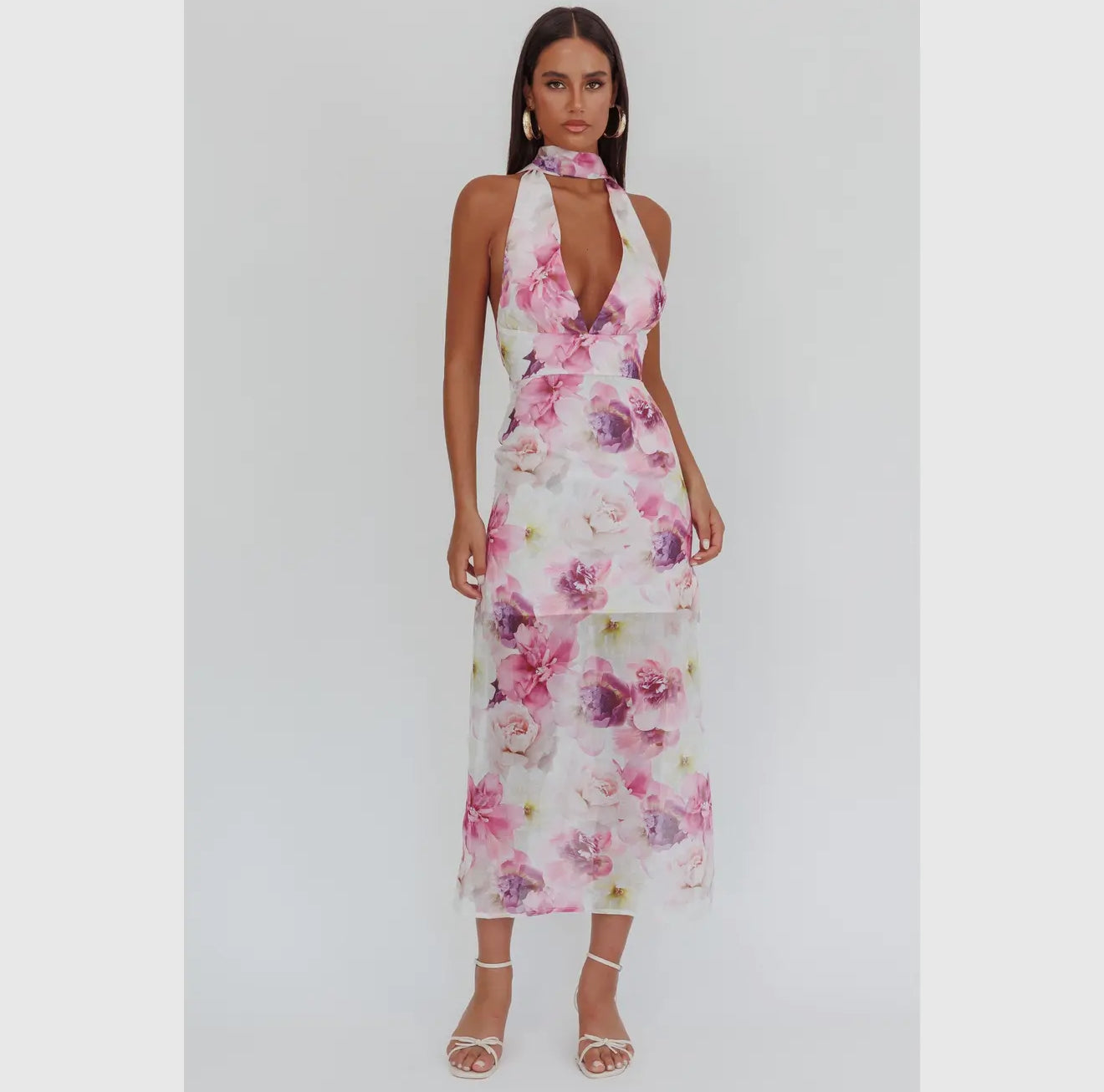V Neck Floral Maxi Dress