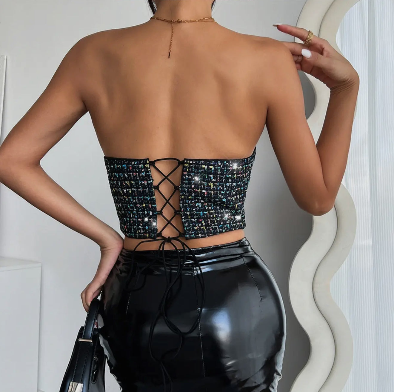 Inner Steel Ring Boning Corset Bra Back Lace Up Tube Top Classic
Sequined Vest
