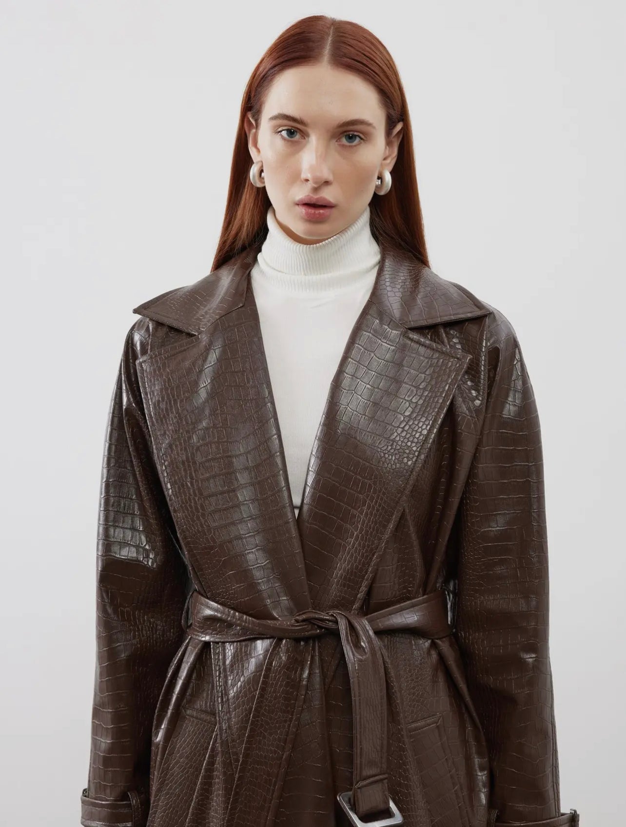 Patterned Leather Belted Trench&jacket set