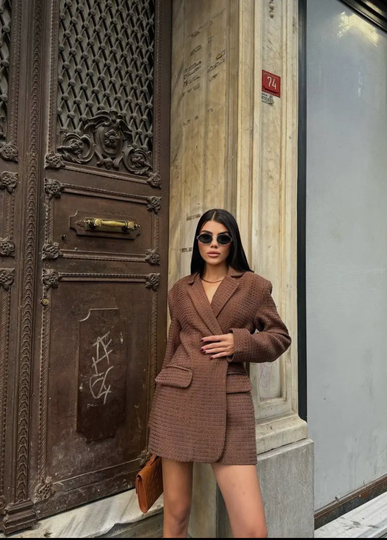 Womens Wool Blend Long Blazer with Pockets- Elegant Jacket