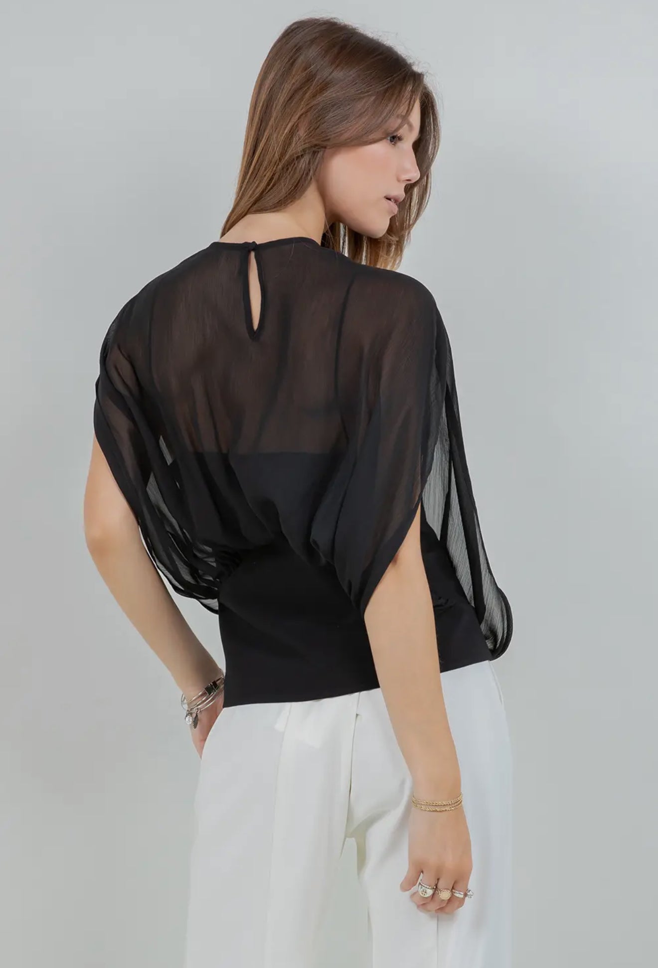 ✨ The Luxe Draped Sheer Black Top