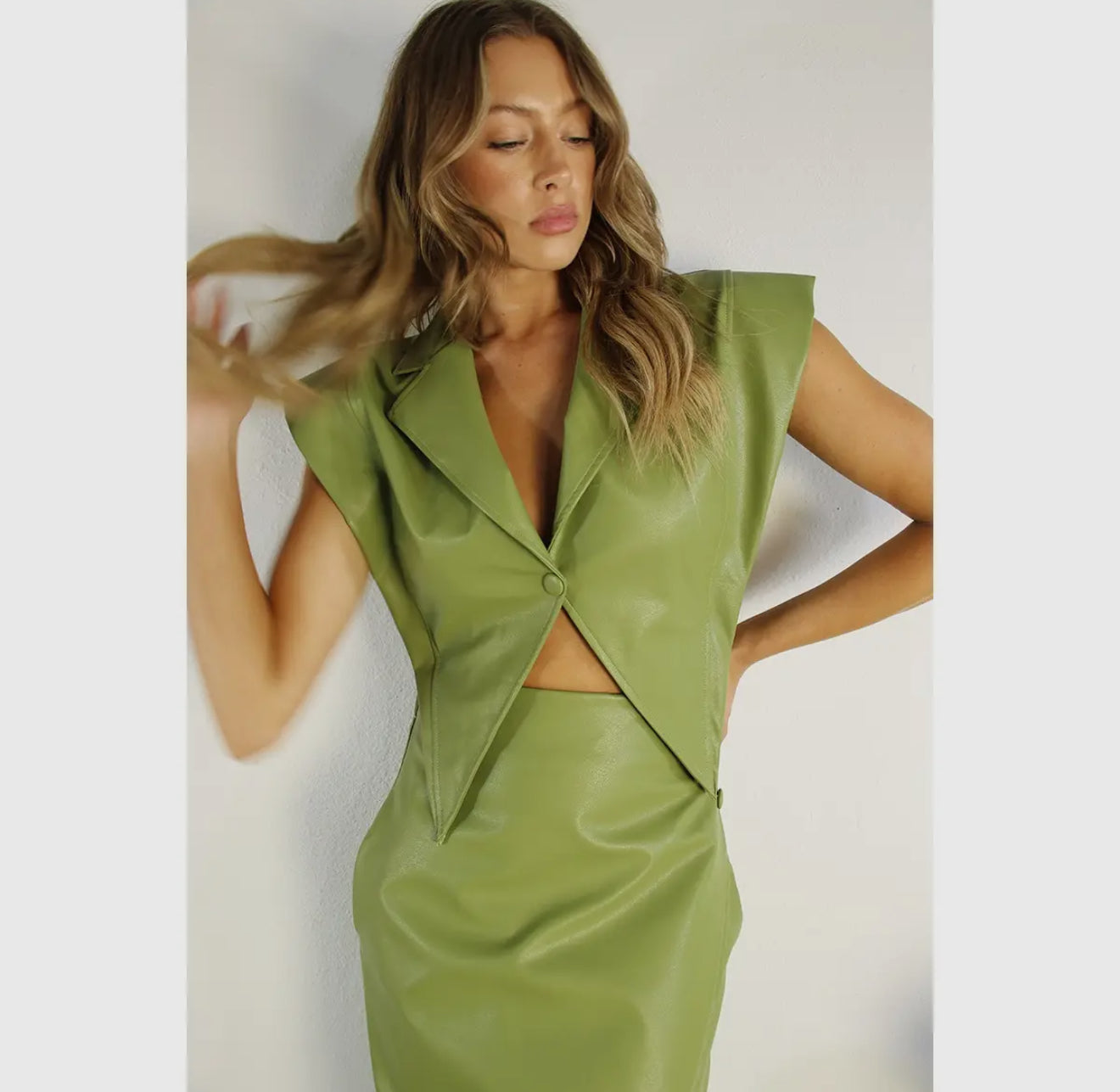 Faux Leather Vest Jacket & Skirt Set