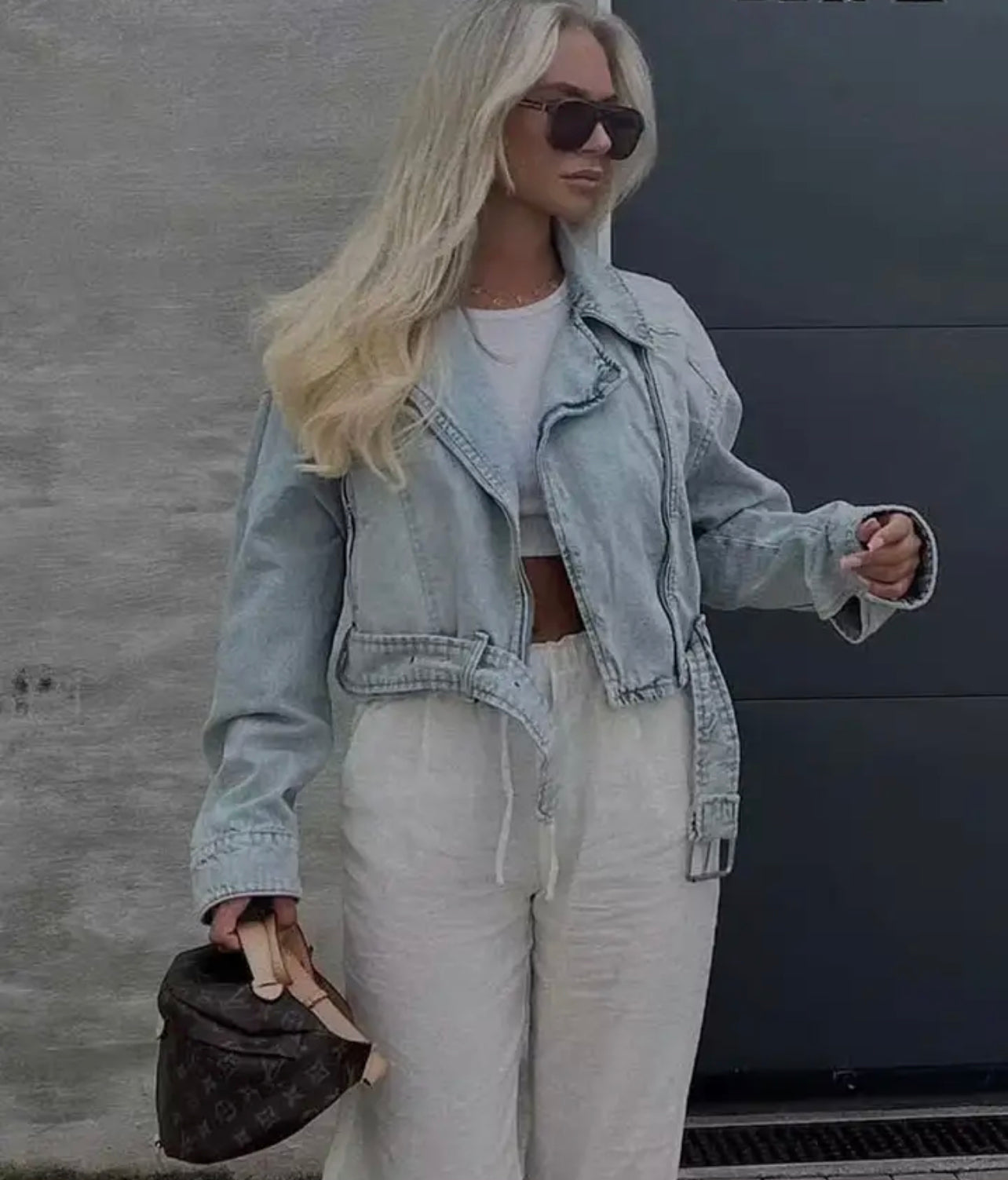 Women 2023 Autumn Winter Denim Coat Lapel Long Sleeve Short