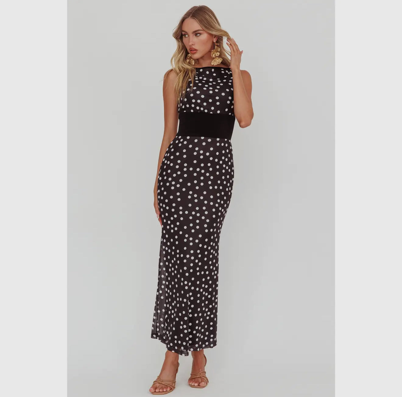 Sleeveless Polka Dot Maxi Dress