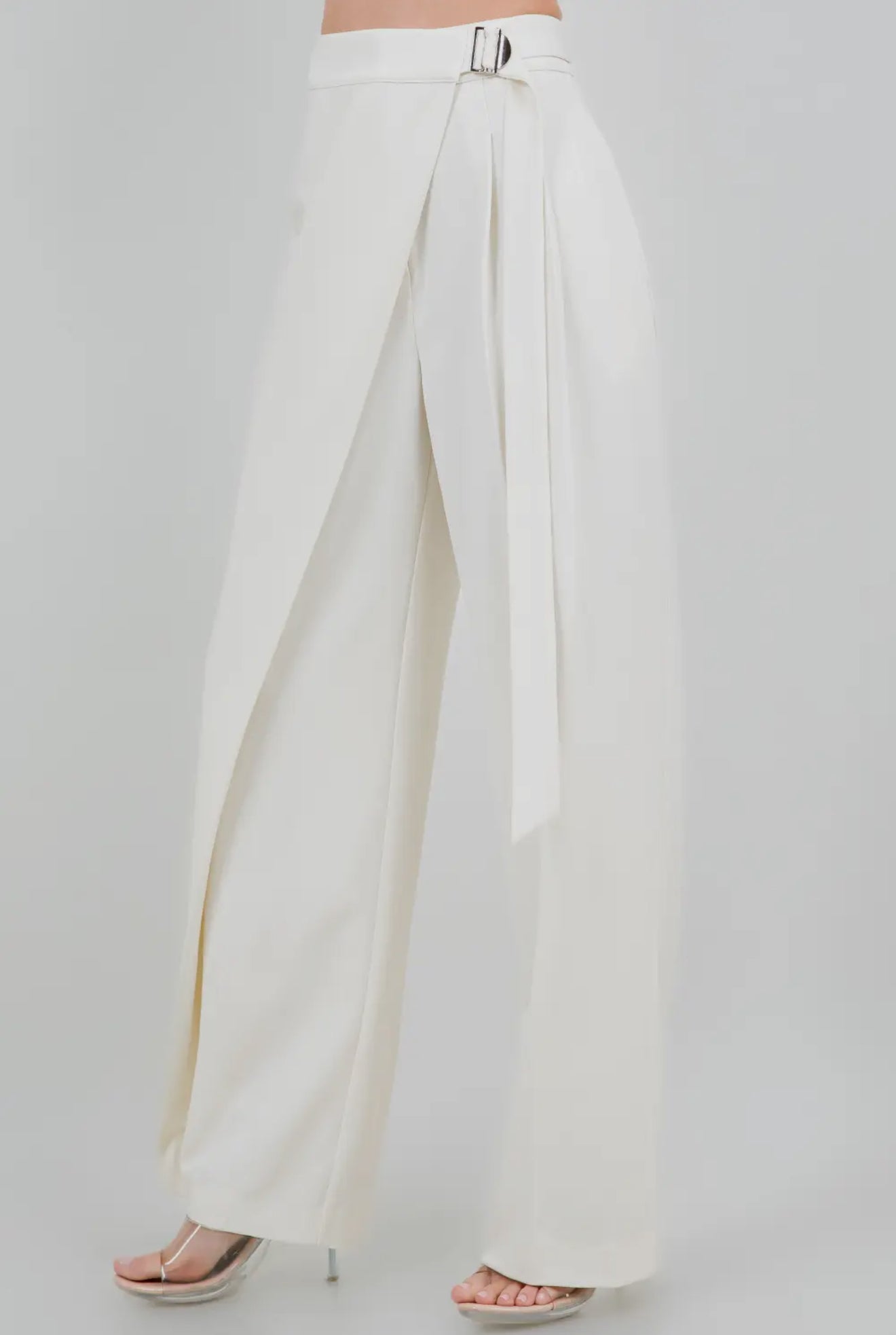 White Sleeveless Wrap Blazer Top & High-Waist Pants Set