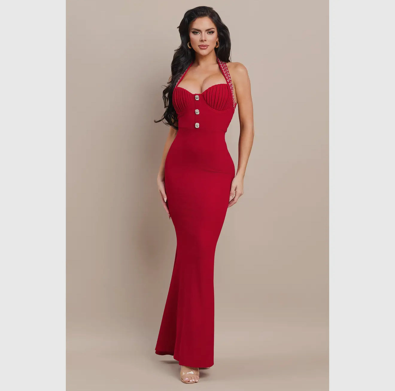 Beads Halter Neck Mermaid
Maxi Dress
