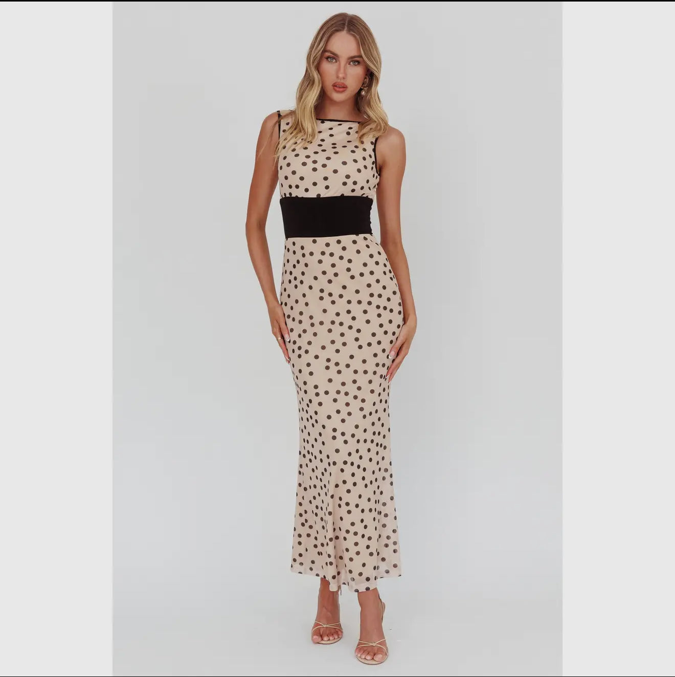 Sleeveless Polka Dot Maxi Dress