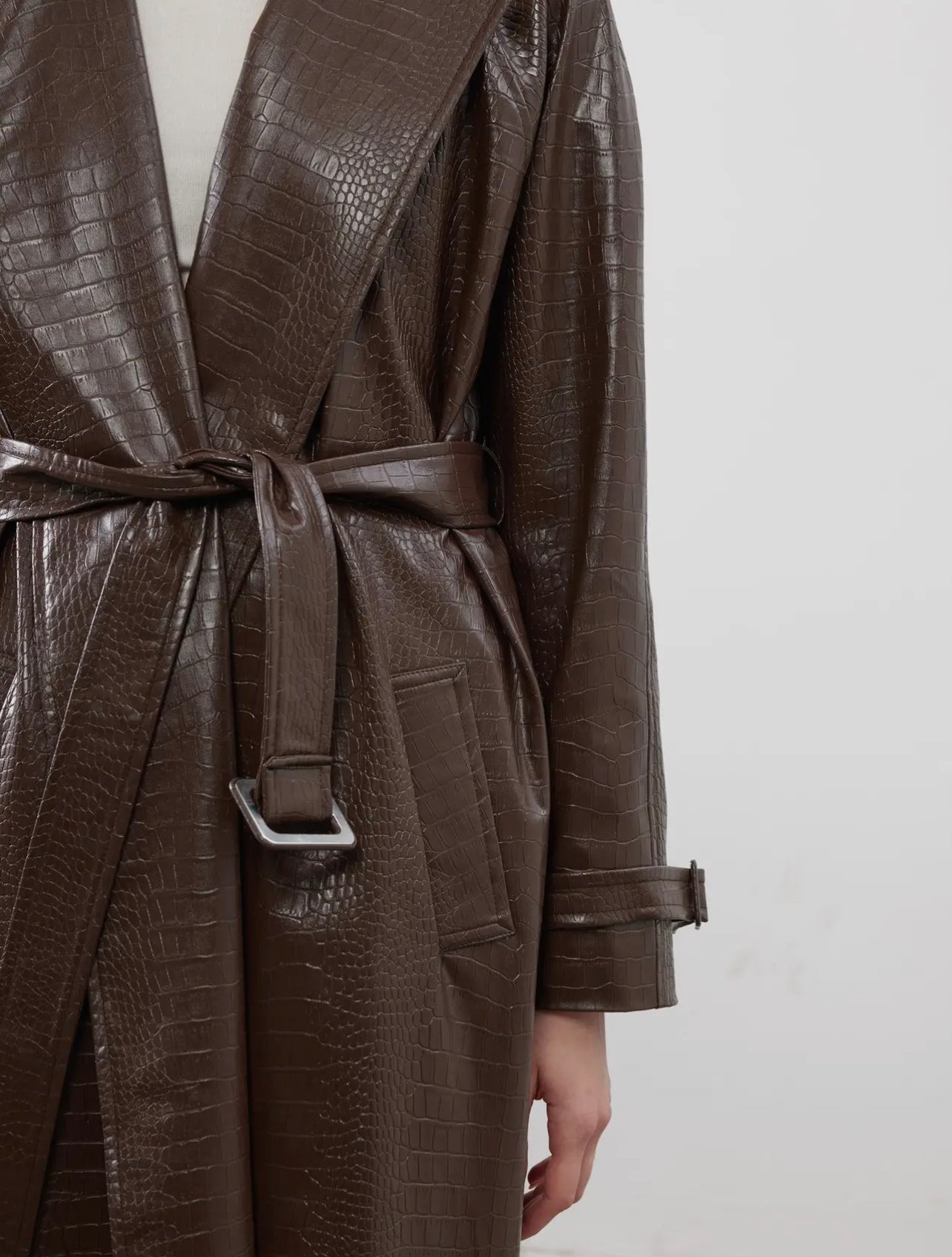 Patterned Leather Belted Trench&jacket set