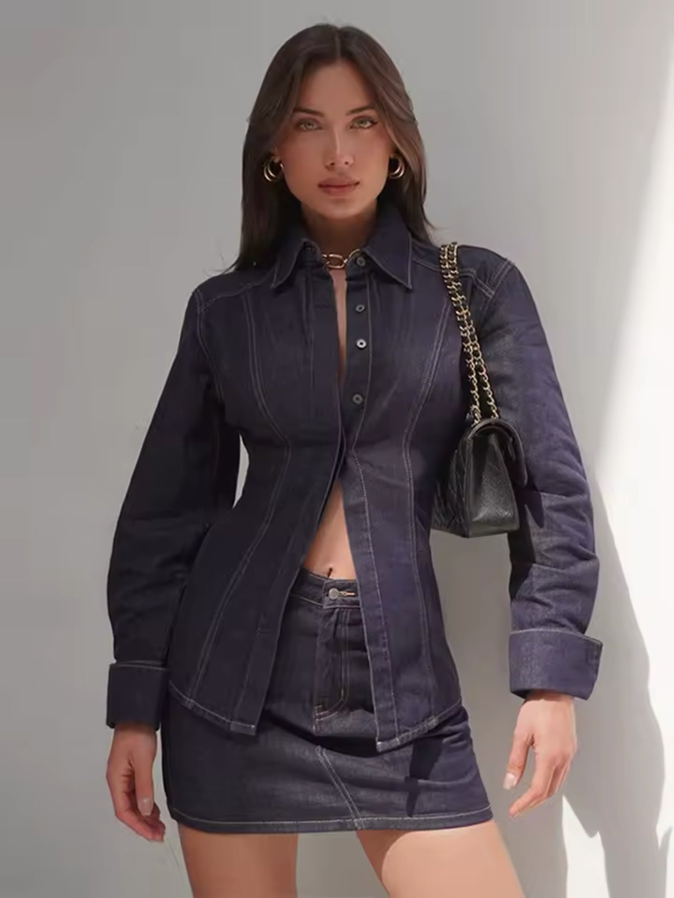 Denim mini skirt set