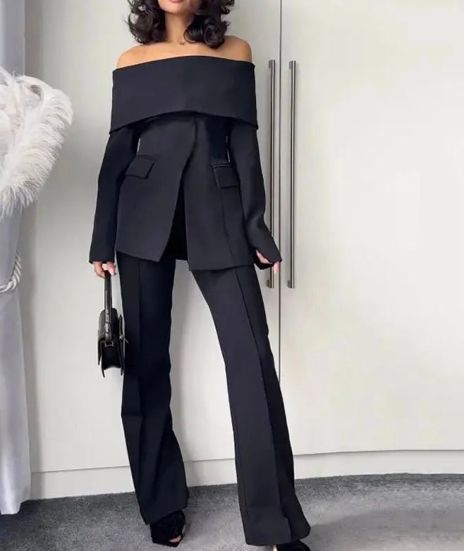 Off shoulder solid suit
