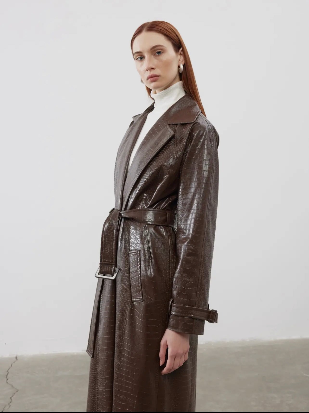 Patterned Leather Belted Trench&jacket set