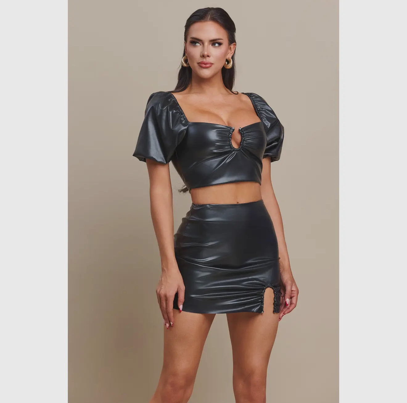 Caramel Luxe Faux Leather Two-Piece Set