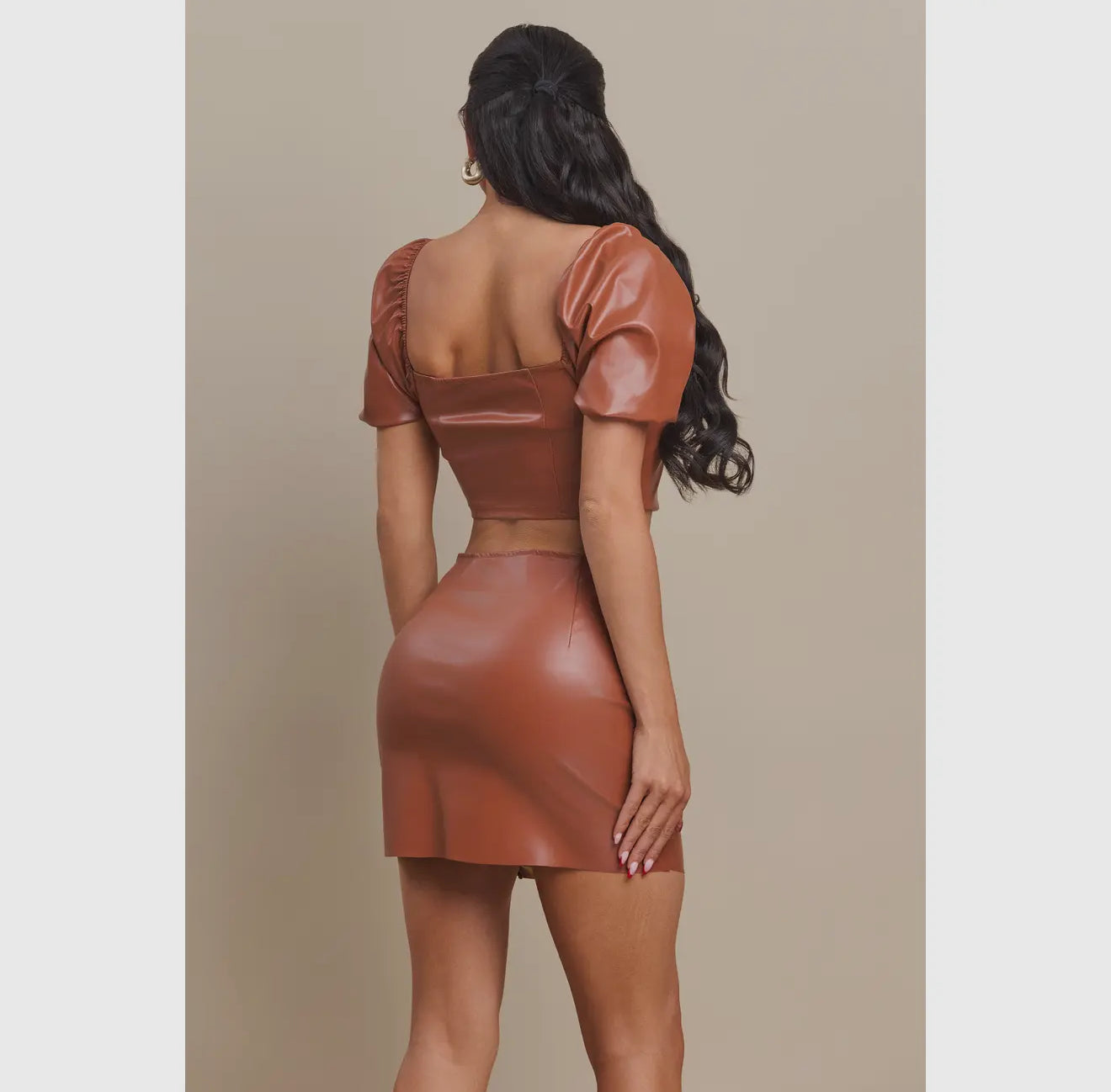 Caramel Luxe Faux Leather Two-Piece Set