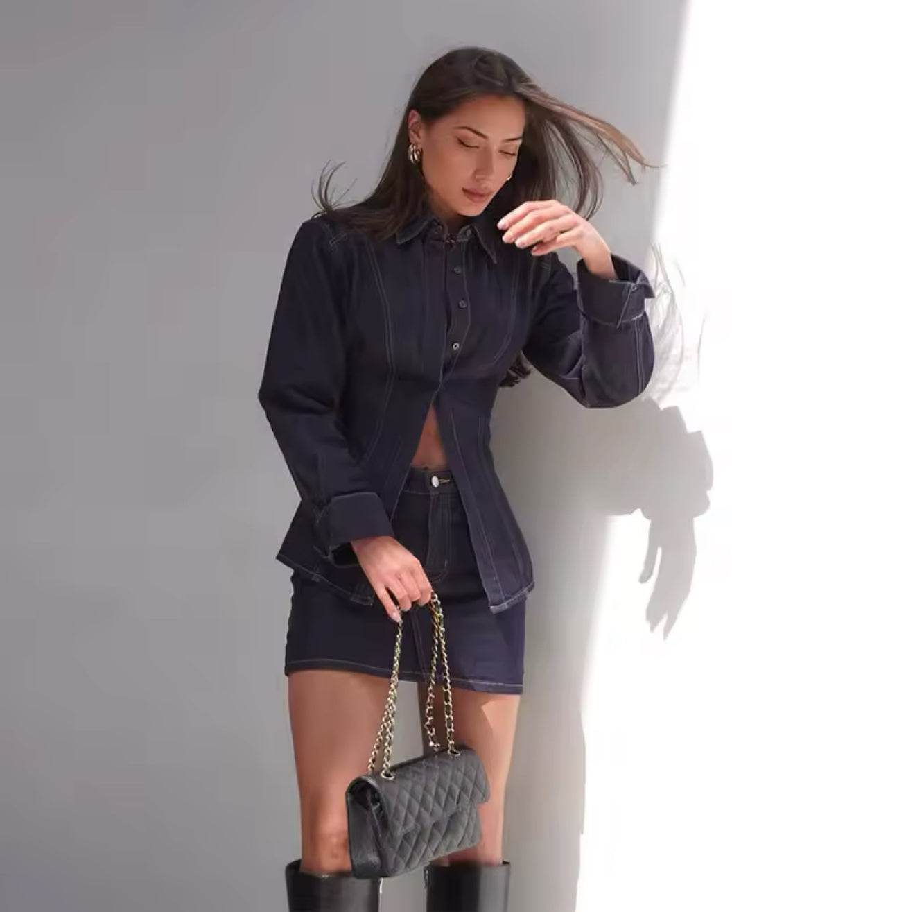 Denim mini skirt set