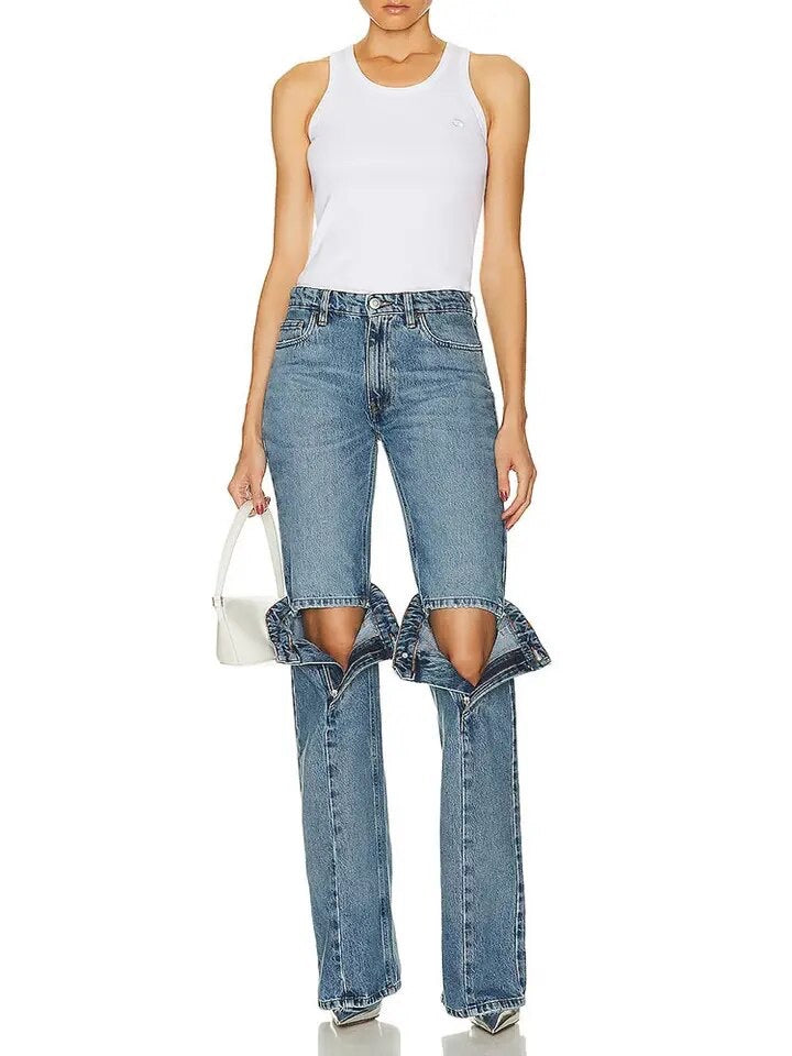 Splicing straight jeans