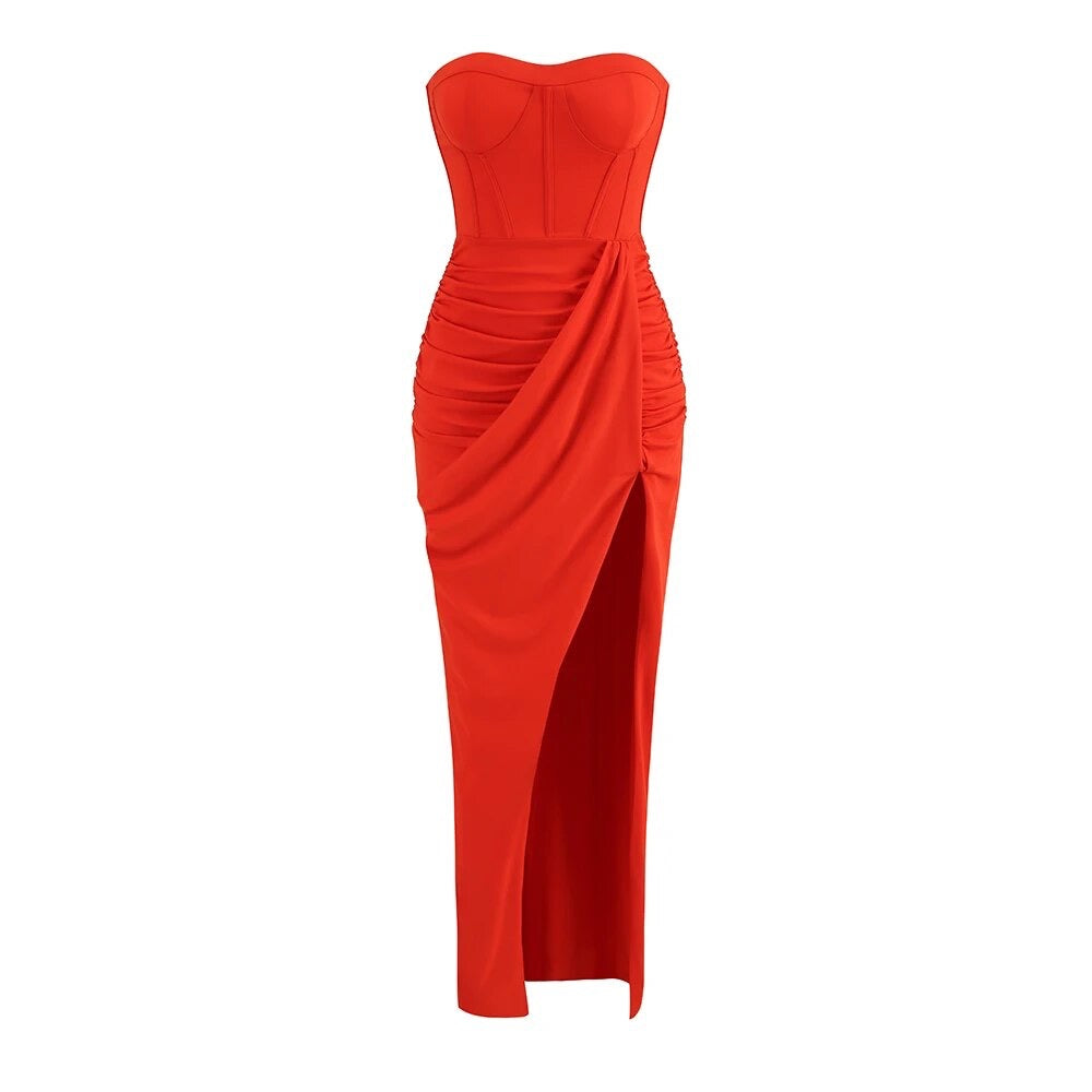 Strapless coral dress