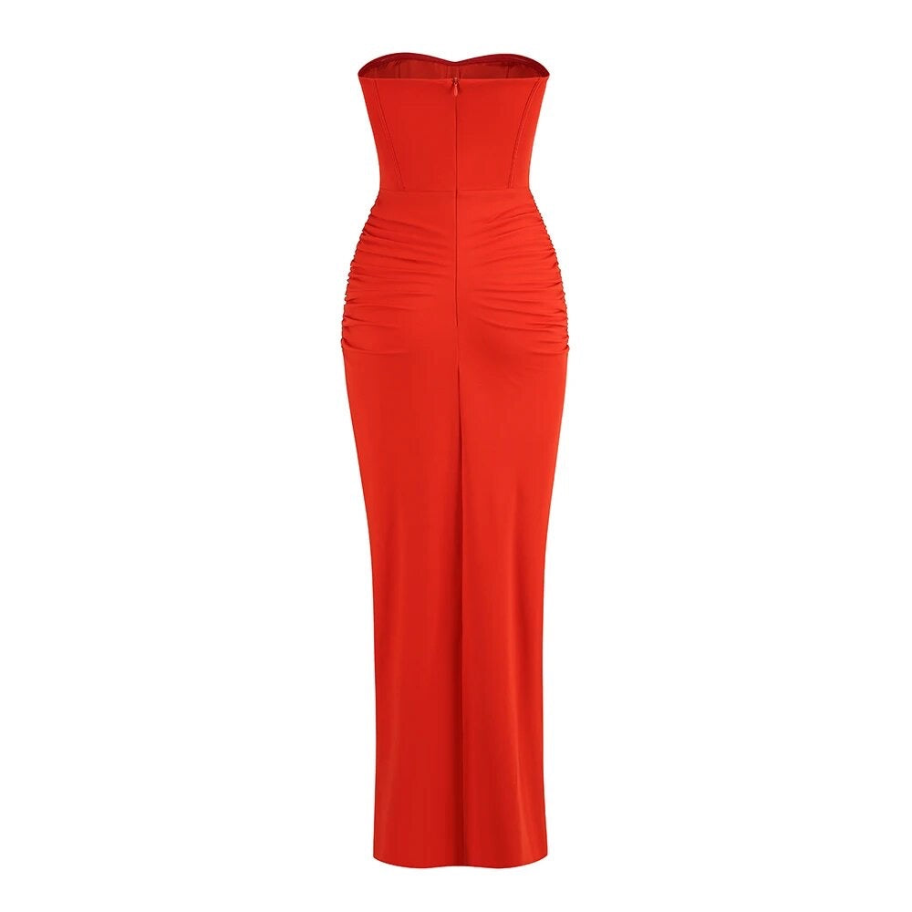 Strapless coral dress
