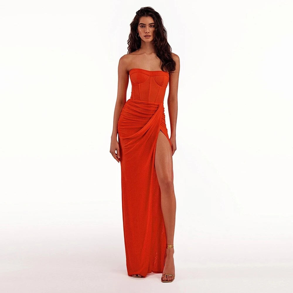 Strapless coral dress