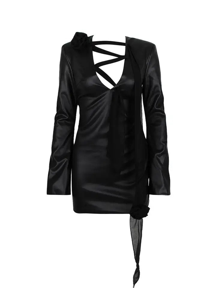 Flower leather dress