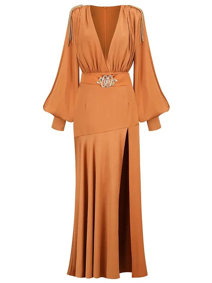 V-neck plated dress
