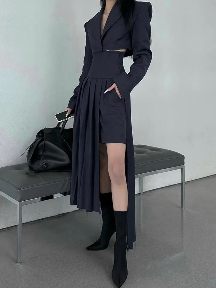 Blazer top pleated skirt