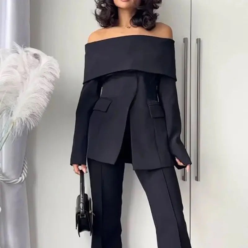 Off shoulder solid suit
