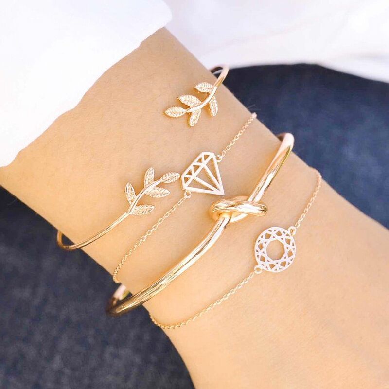 4pc Inlaid Green Gemstone Bracelet Set