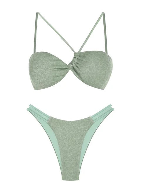 Two piece high cut bathing suit