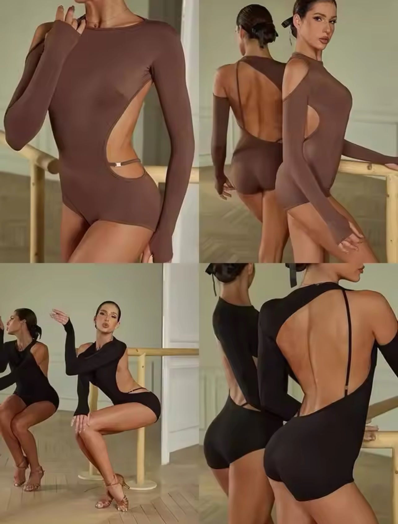 Bodysuit Beautiful Back Leotard Long Sleeves Hollow Sexy Practice Training Top Wear