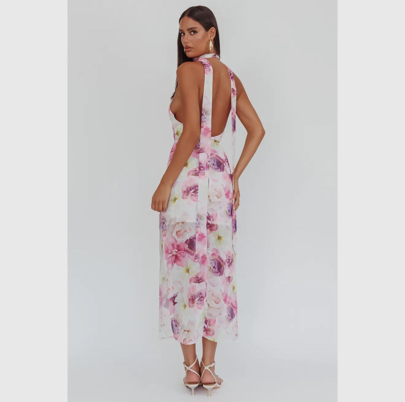 V Neck Floral Maxi Dress