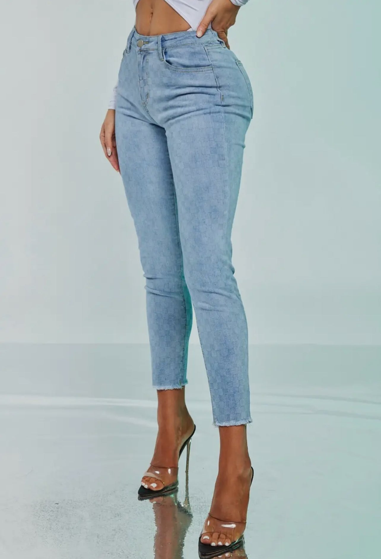 Checkered Ankle Jeans Spandex