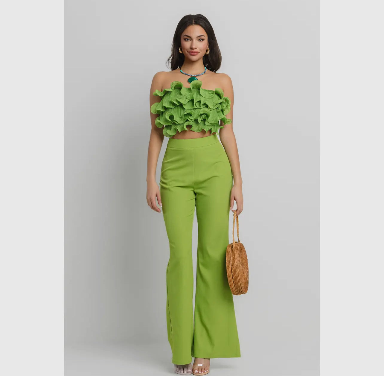 Ruffle Tube Top with Matching Pants Set