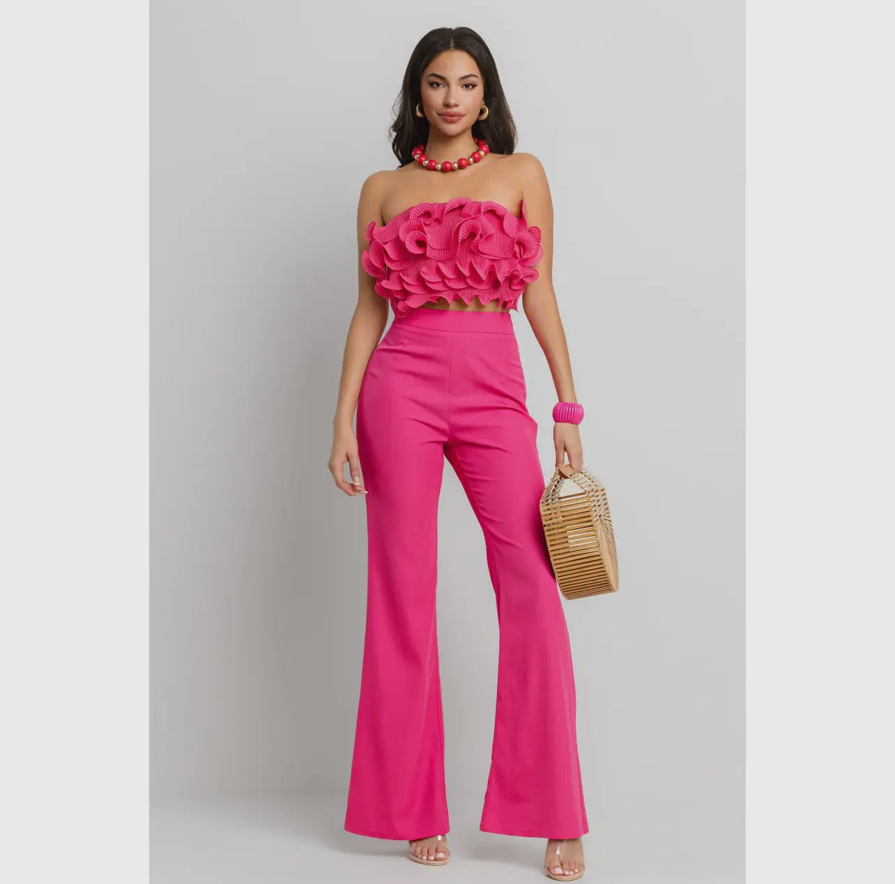 Ruffle Tube Top with Matching Pants Set