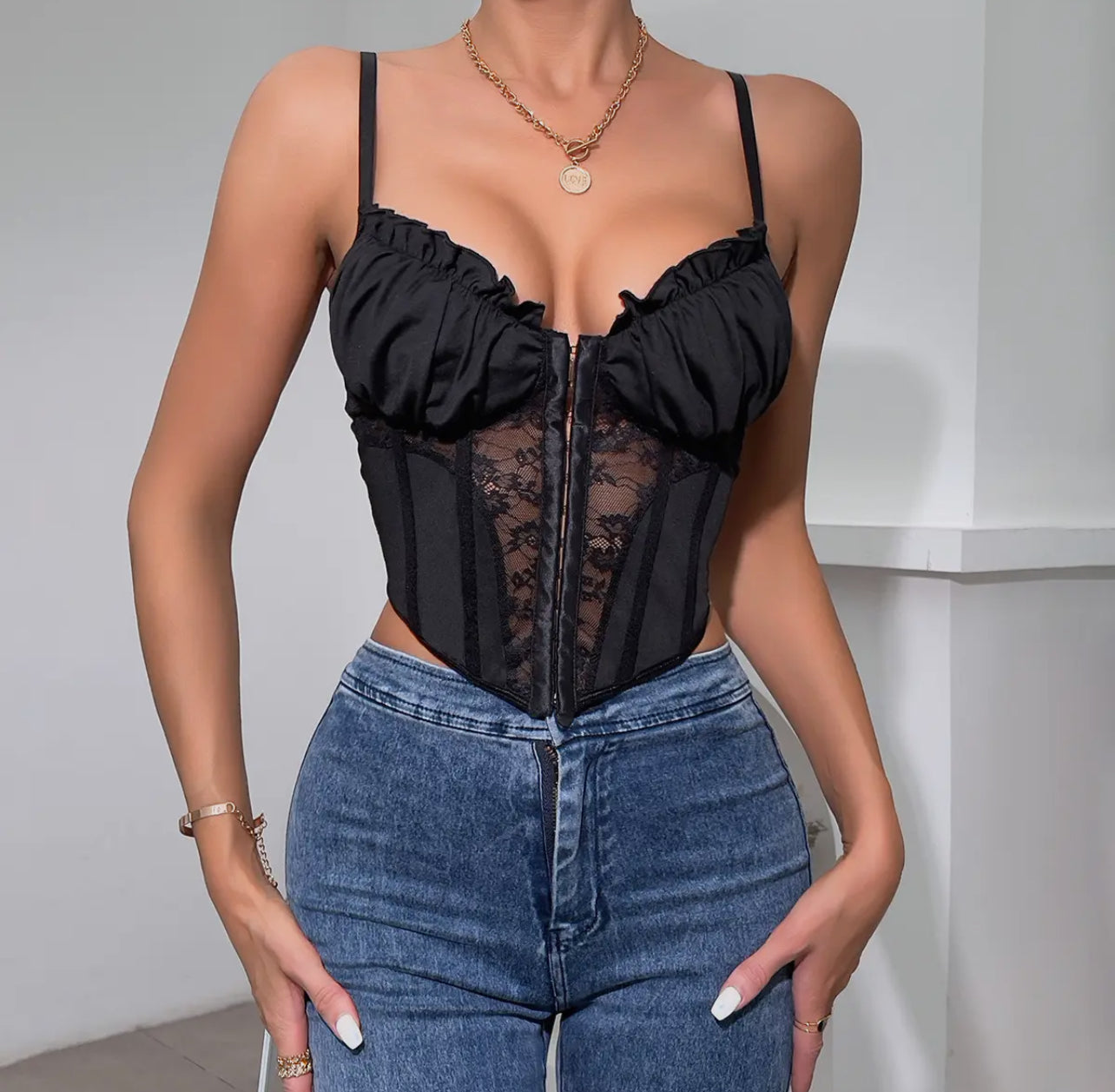 Lace See Through Ruffle
Corset Sexy Camisole