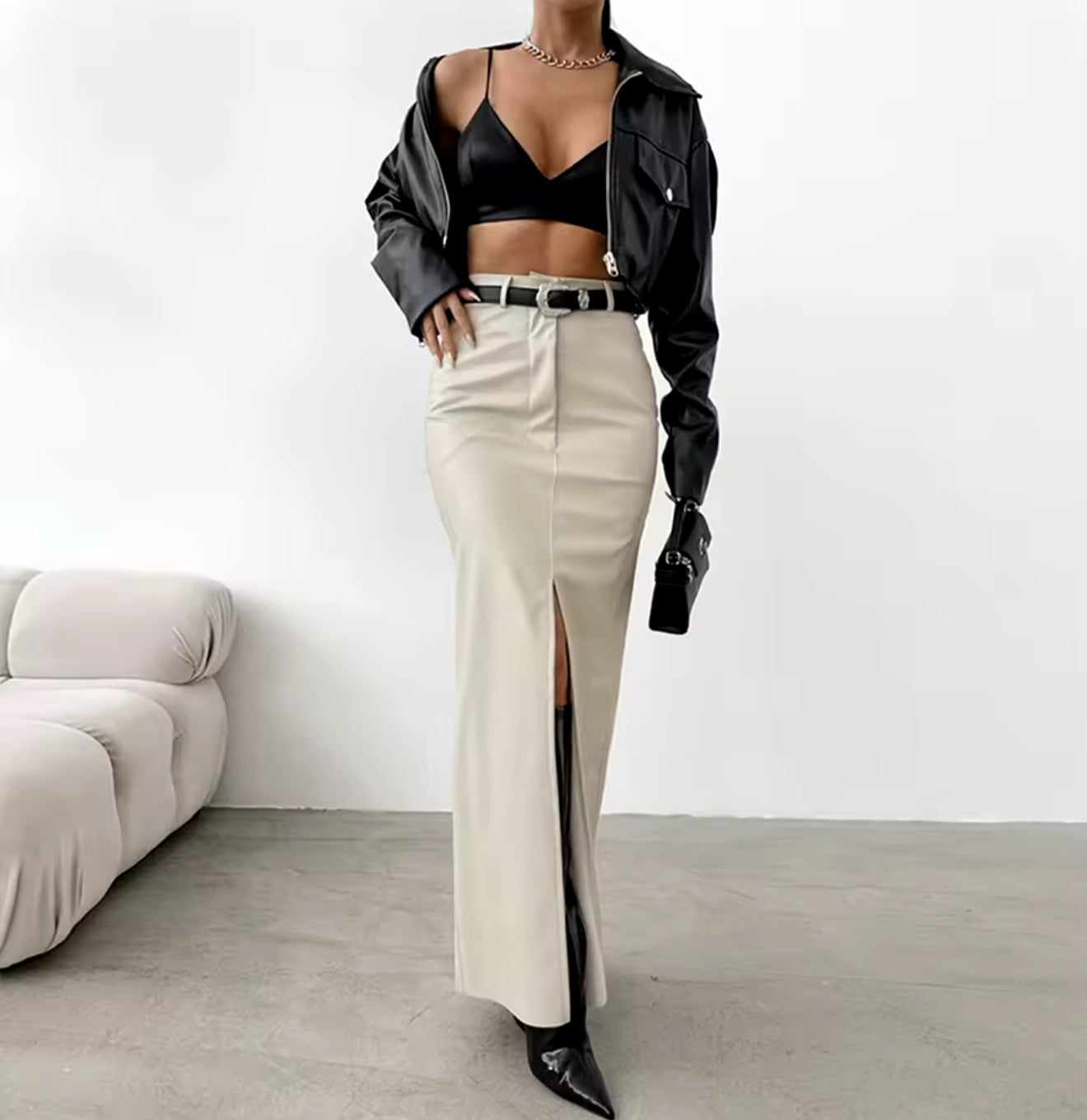 Maxi leather skirt