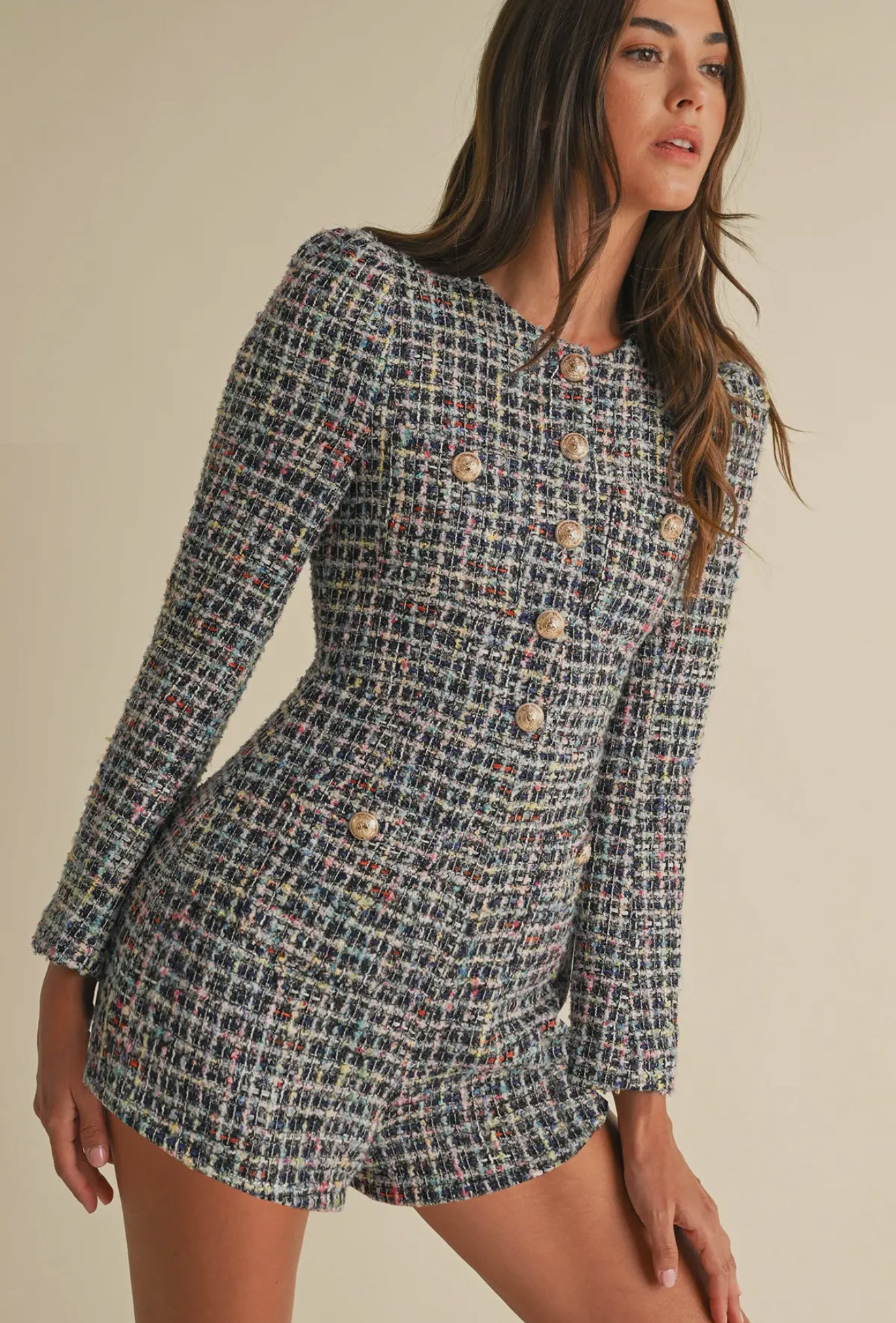 Tweed Long Sleeve Romper