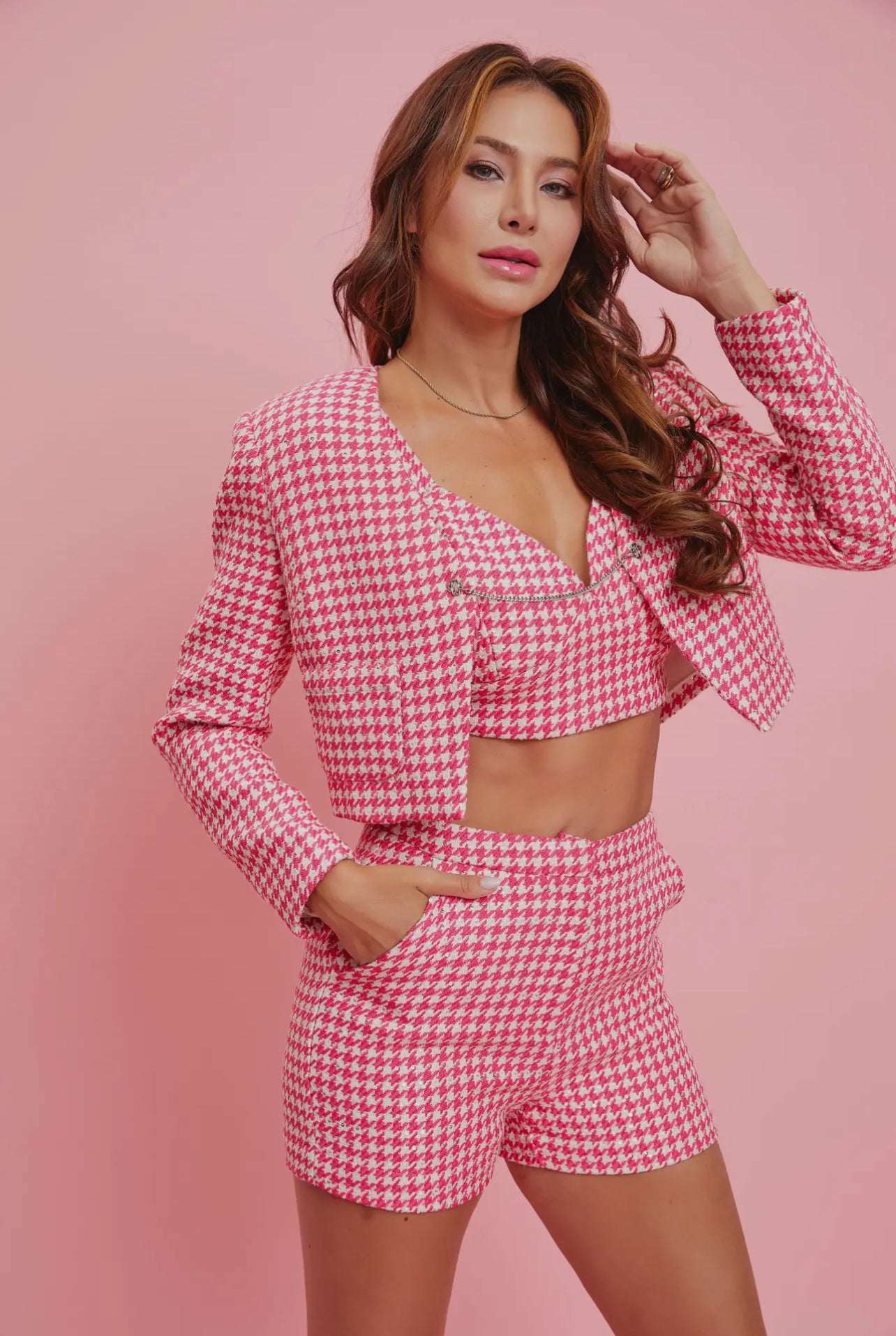 Tweed Jacket Bra Top and Shorts Set