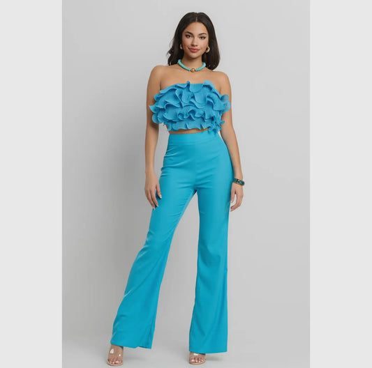 Ruffle Tube Top with Matching Pants Set