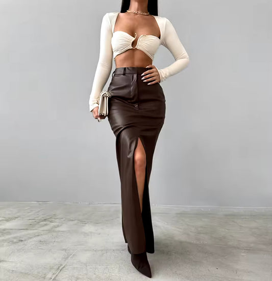 Maxi leather skirt