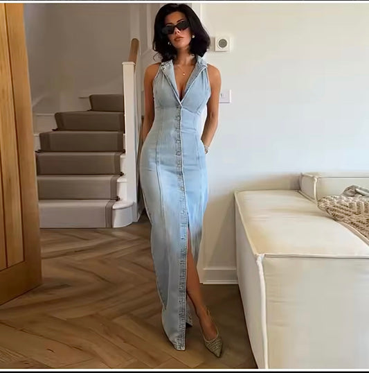 Denim long sexy dress
