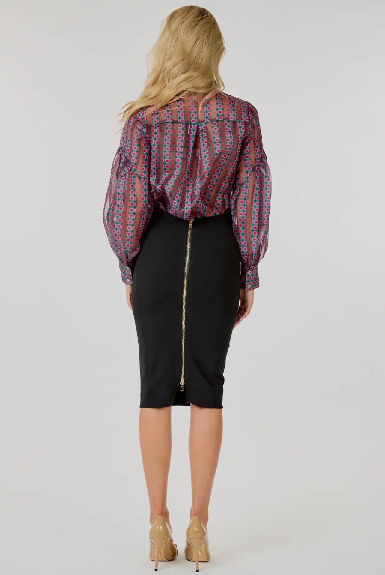 See-Through Printed Top with Bow tie details