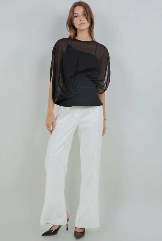 ✨ The Luxe Draped Sheer Black Top
