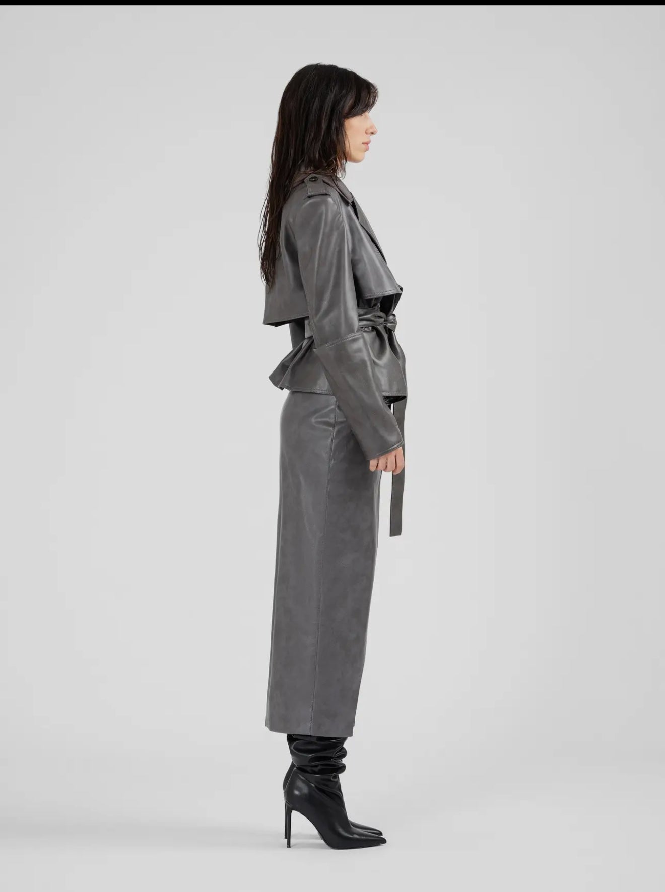 Werd Vegan Leather Jacket& Zied Grey Vegan Leather Wrap Skirt