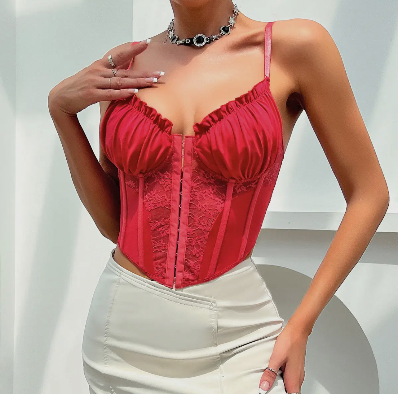 Lace See Through Ruffle
Corset Sexy Camisole