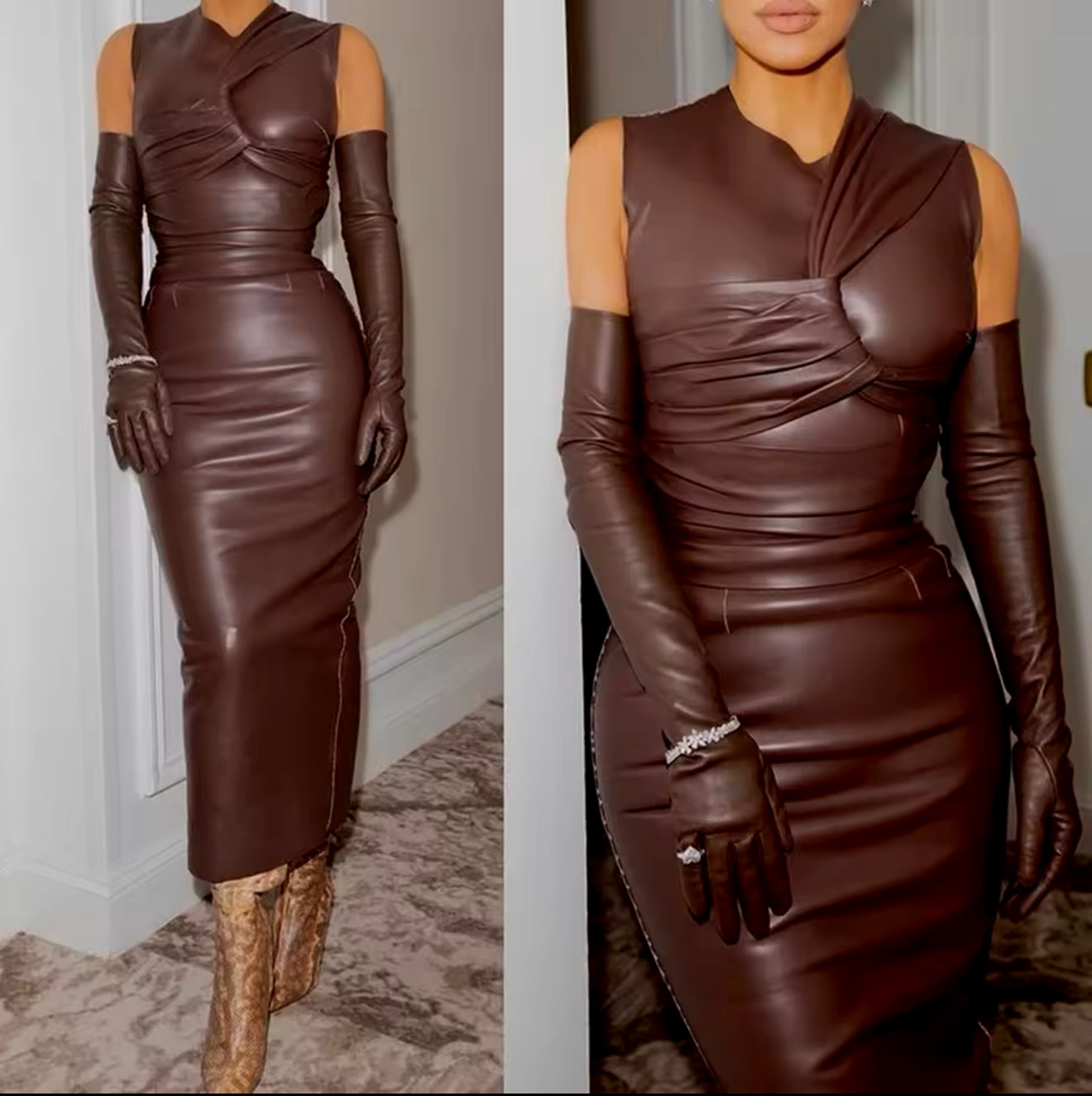 Leather mid dress