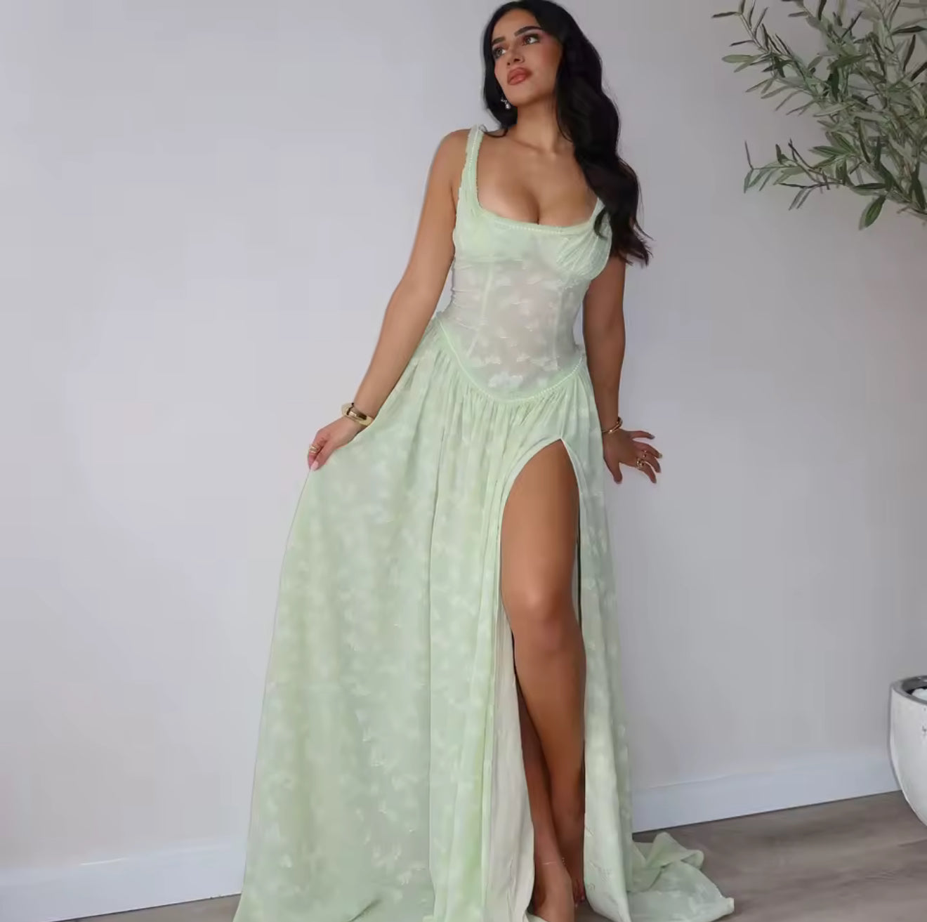 Mesh slit dress